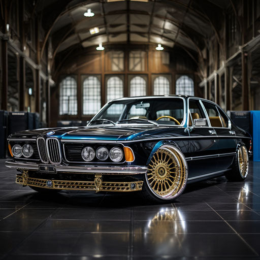 Classic lowrider sedan with hydraulic suspension