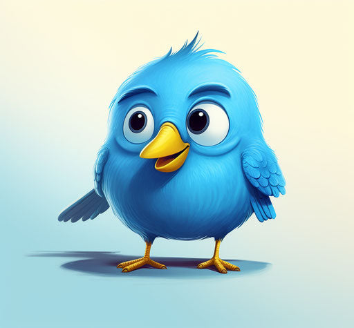 Blue cartoon bird, emotive body language style