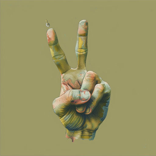 Realistic peace sign clipart on muted olive background