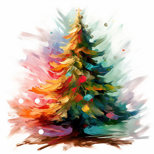 Christmas tree clipart in the style of Impressionistic Art, on a white background