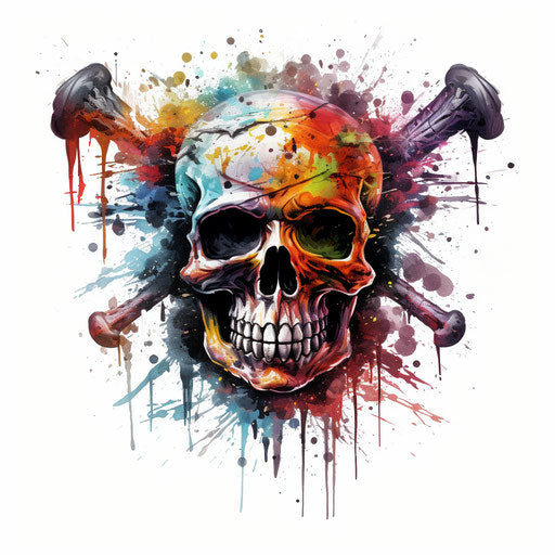 Skull and crossbones clipart in Impressionistic Art style, white background