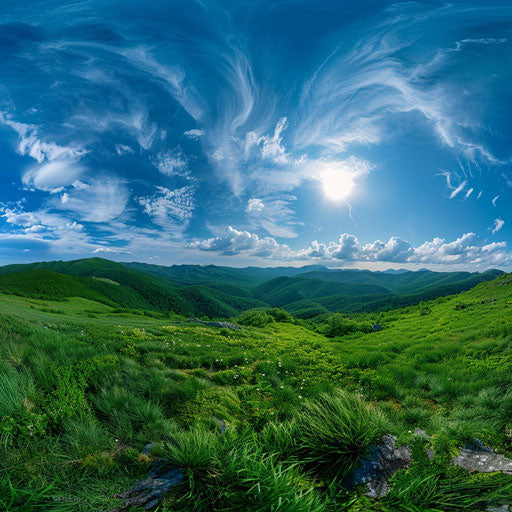 Panoramic view of the Green Mountains under a brilliant blue sky