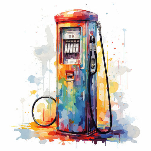 Gas pump illustration in the style of Impressionistic Art on a white background