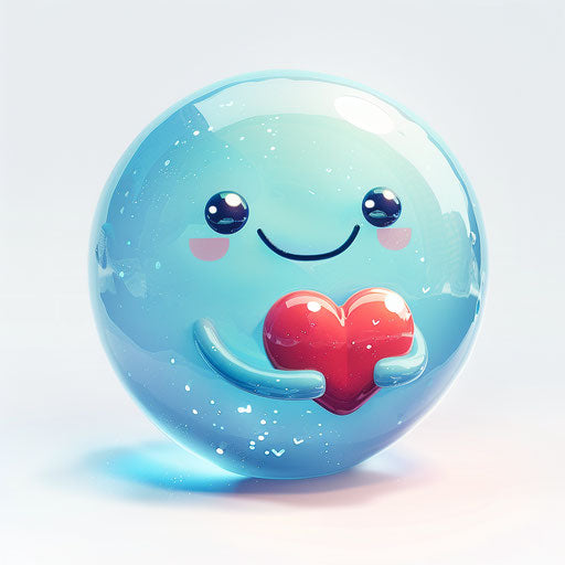 Blue cute face holding heart icon, precise and lifelike style