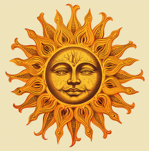 An orange sun renaissance style, 1960s crisp outlines