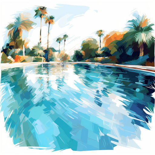 Pool illustration in the style of Impressionistic Art