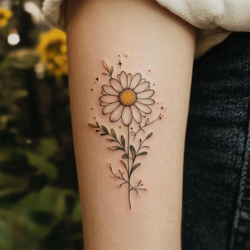 Delicate tattoos with a daisy and delicate petals