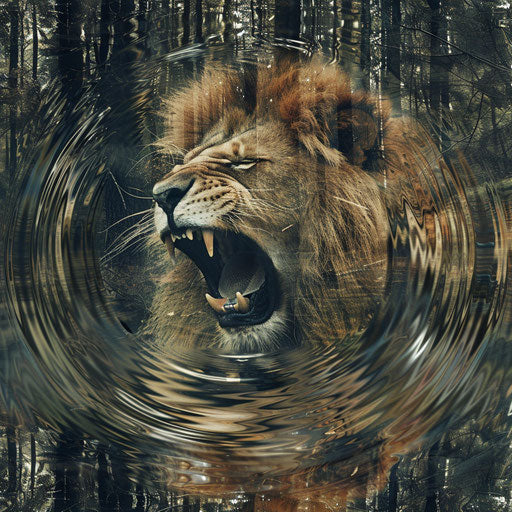 Lion's roar creating a ripple effect in dense forest
