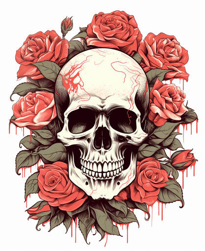 Skull with roses and skull tattoo, kitsch style, optical illusion