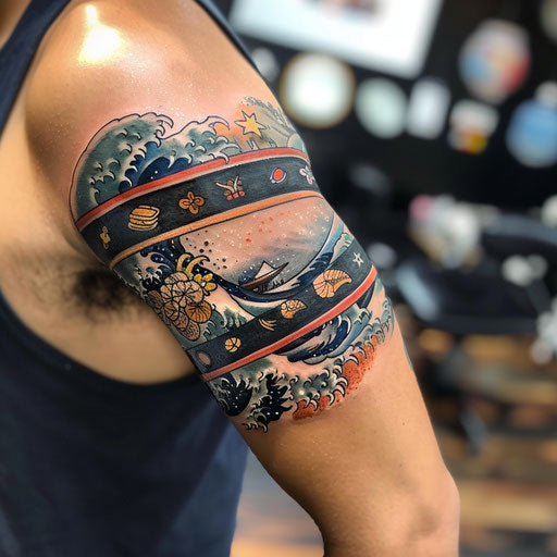 Wave and ocean themed armband tattoo