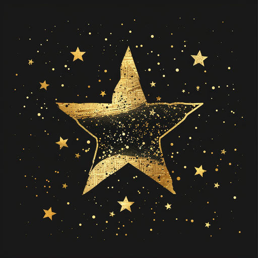 Glittering gold star silhouette on black background