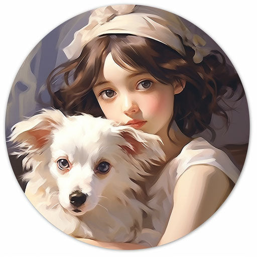Cute anime dogs & puppy stickers, white, traditional oil painting style