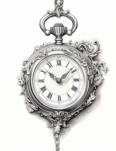 Pocket watch tattoo in 19th century baroque style