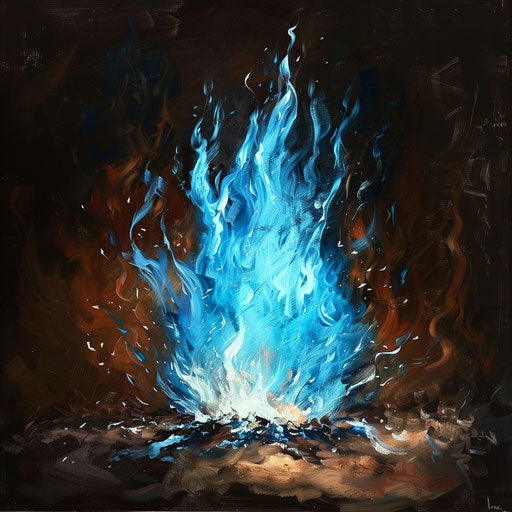 Burning blue fire, light bronze and dark azure