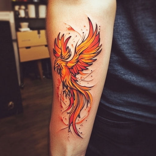 Flat tattoo sketch of a phoenix for small forearm