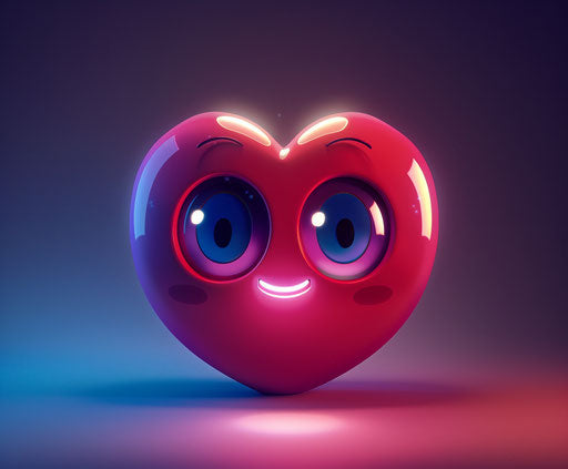 Smiling heart with big eyes, dark pink and dark blue