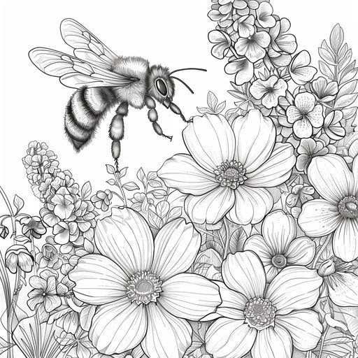 Flower garden being pollinated by a bee