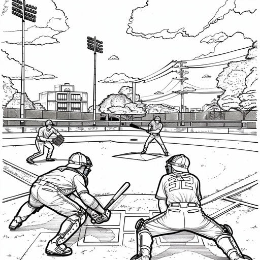 Detailed illustration of a baseball field with players in position