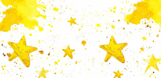Yellow stars on white background, playful streamlined forms, shimmer
