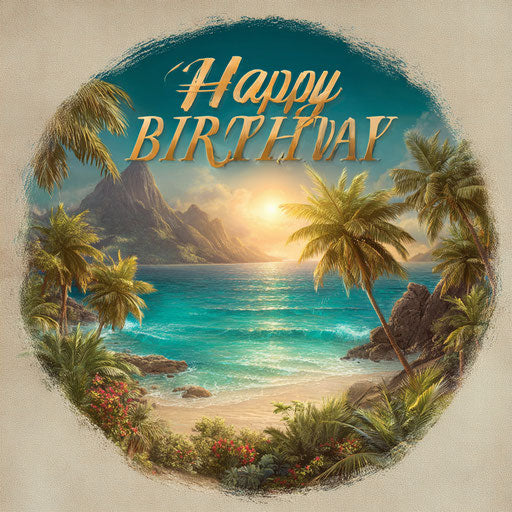 Happy Birthday in a tropical beach setting