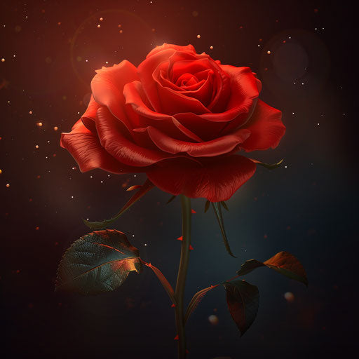 Realistic red rose illustration on neutral background, ethereal glow