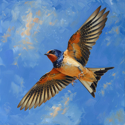 Barn swallow flying against a blue sky
