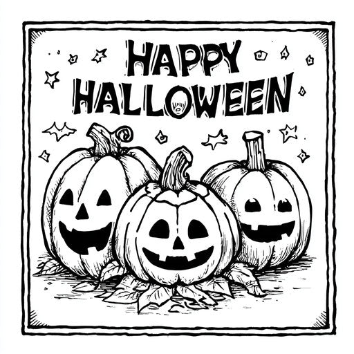 Three Happy Jack-o'-Lanterns for Halloween Coloring