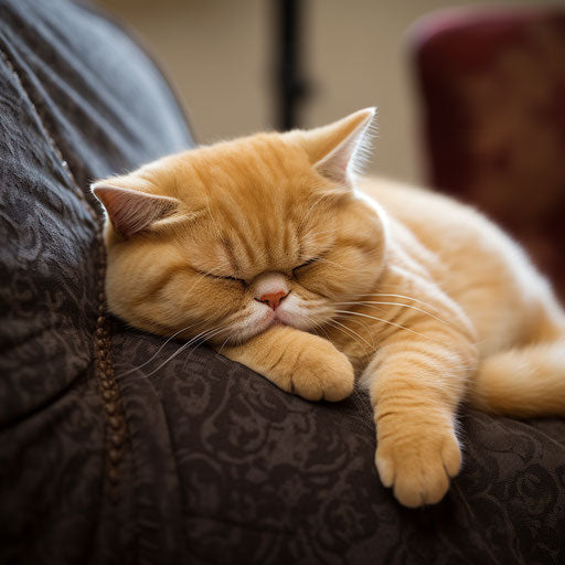 Exotic cat asleep on a sofa