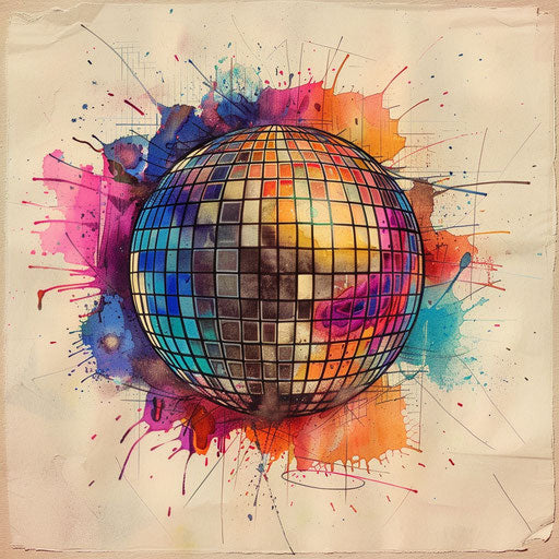 Vintage-inspired disco ball tattoo sketch with retro colors