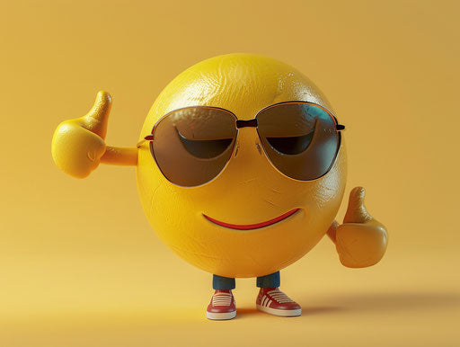Smiling emoticon with sunglasses giving thumbs down sign