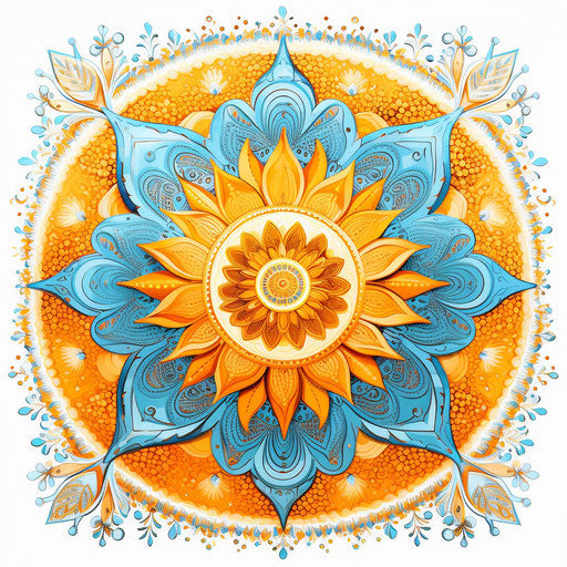 Large mandala ornament in delicate pointillism, vivid designs