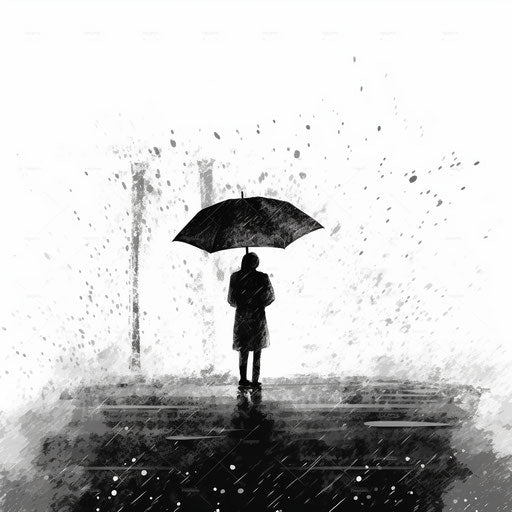 Rain illustration in the style of Chiaroscuro Art, on white background