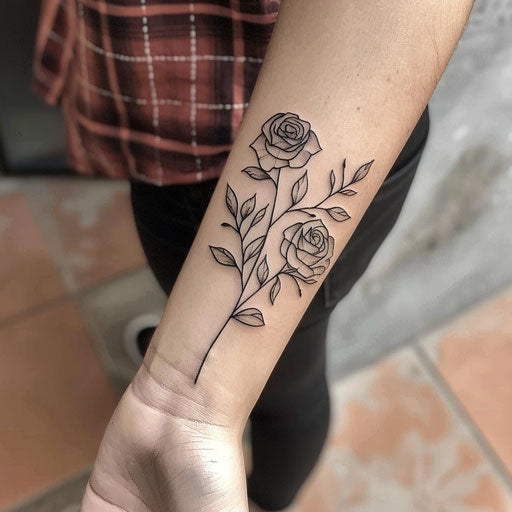 Forearm tattoos for women in Ami James style, minimalist roses