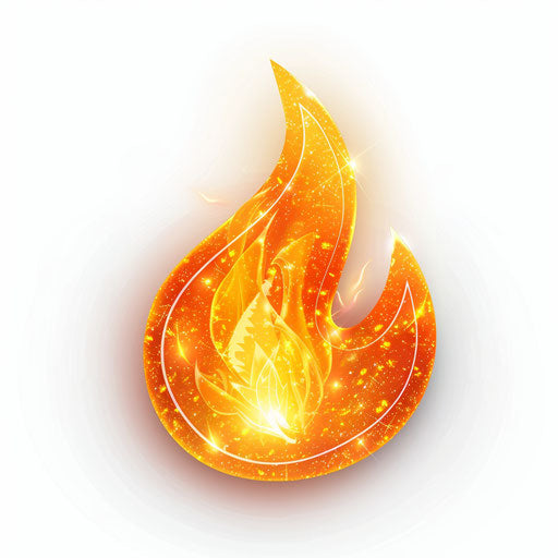 Fire icon on white background, text and emoji installations style