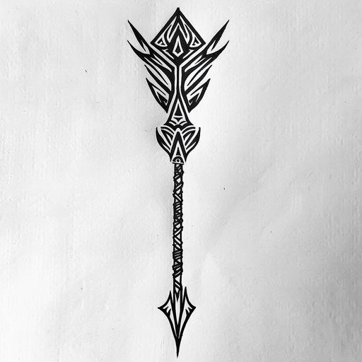 Tribal arrow tattoo design with strong black lines and patterns