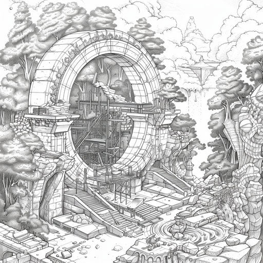 A magical construction site in an enchanted forest in the style of