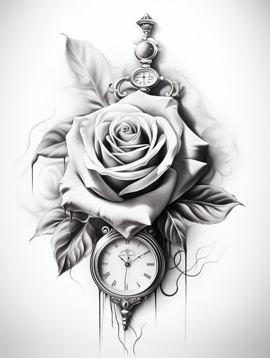 Watches and roses: tattoo designs in moody black and white