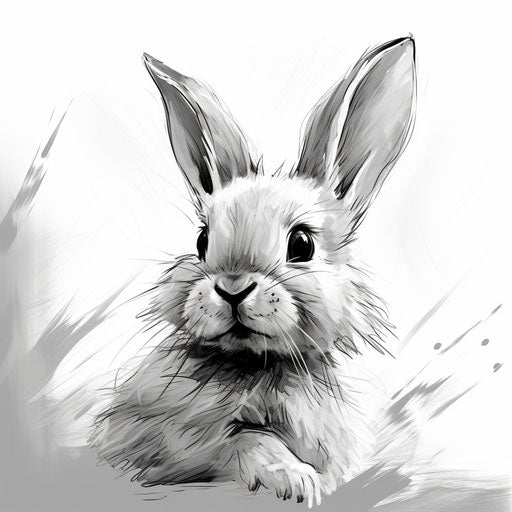 Drawing of a bunny cartoon by HGTV, captivating realism style, black and white drawings, RTX on, simple
