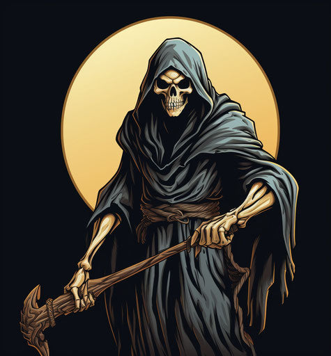 Gothic cartoon grim reaper with scythe