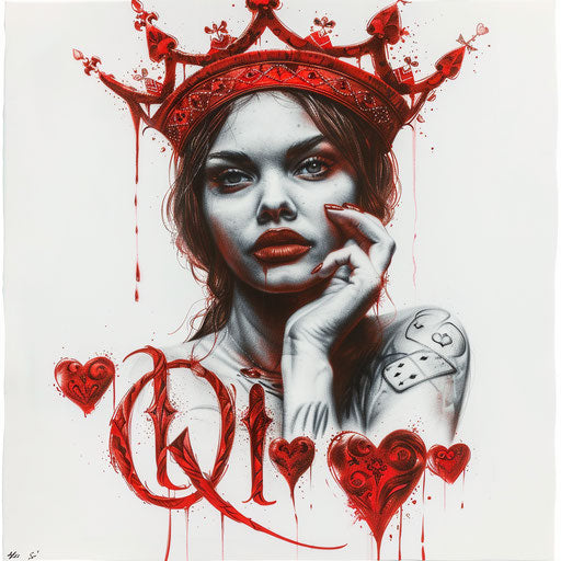 Realistic Queen of Hearts tattoo drawing