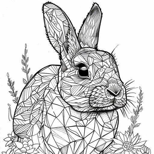 Intricate zentangle bunny with complex geometric shapes