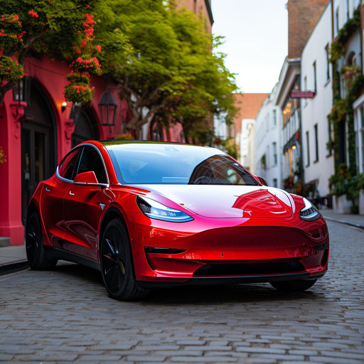 Bright cherry red Tesla Model Y