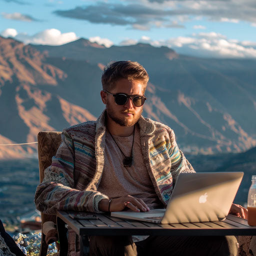 Businessman as a digital nomad working remotely with scenic backdrop