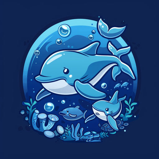 Underwater cartoon logo with sea creatures and blue tones