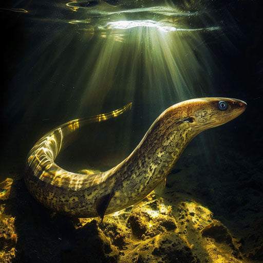Electric eel illuminated by underwater light