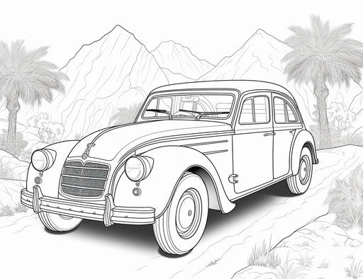 Car cartoon coloring pictures, subtle style in light gray and black