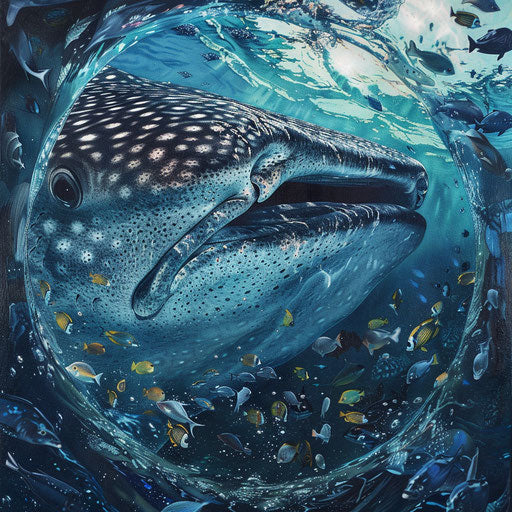 Underwater awe: Whale shark's gaze among fish school