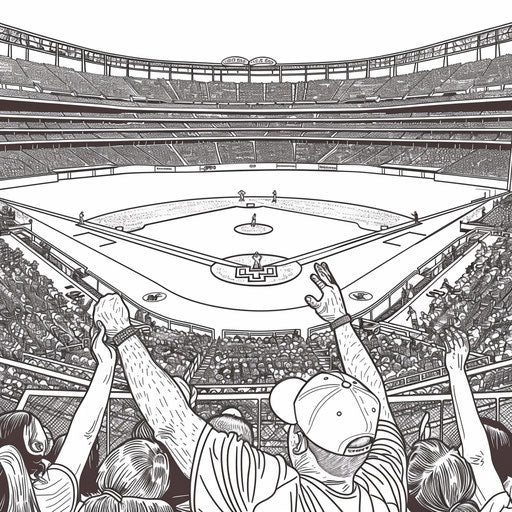 Baseball stadium with cheering fans