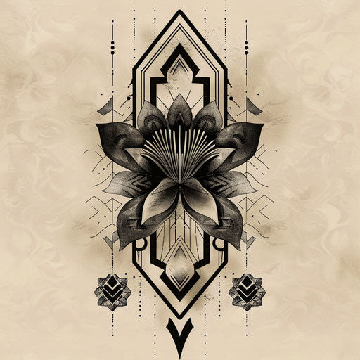 Flat tattoo of a black clover with geometric patterns