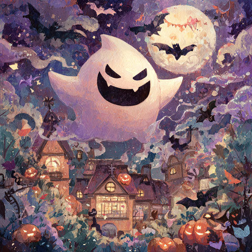 Charming Halloween Scene with a Playful Ghost